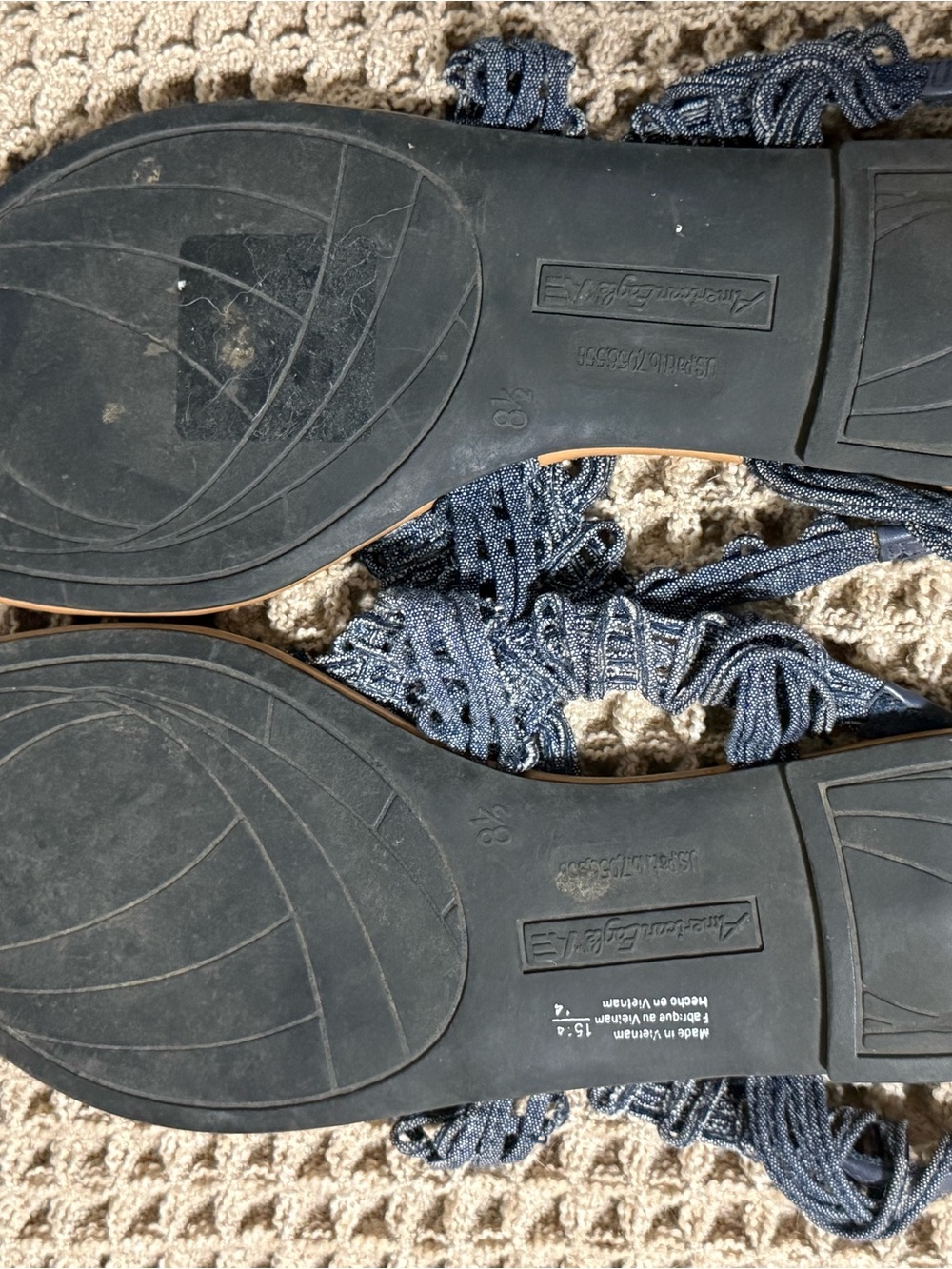 102. American Eagle Outfitters Navy Denim Braided Macramé Sandals Size 8.5 - Picture 5 of 6